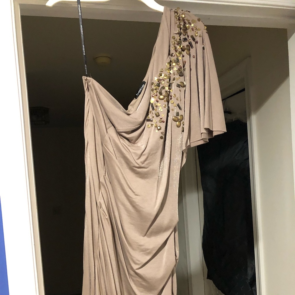 Bebe gold one shoulder dress